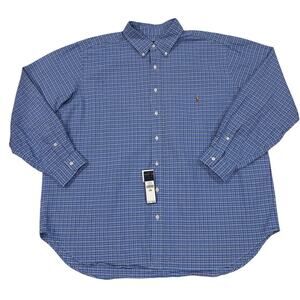 Ralph Lauren Shirt Mens Size 2XB Blue Plaid Oxford Button Up Long Sleeve Preppy
